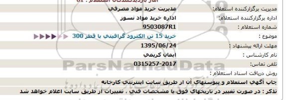 استعلام ، استعلام خرید 15 تن الكترود گرافیتی با قطر 300