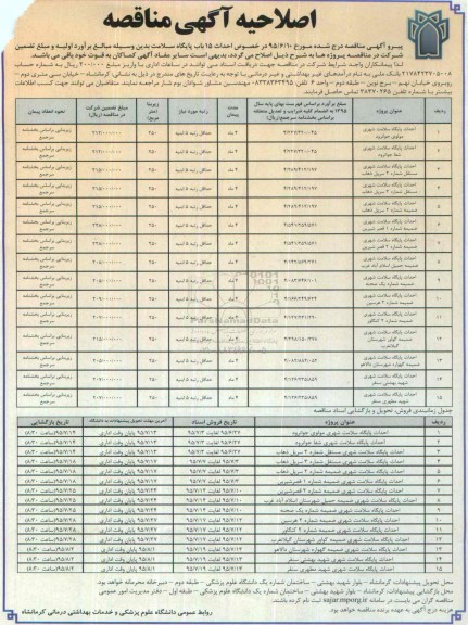 اصلاحیه آگهی مناقصه ,مناقصه احداث پایگاه سلامت شهری مولوی جوانرود 