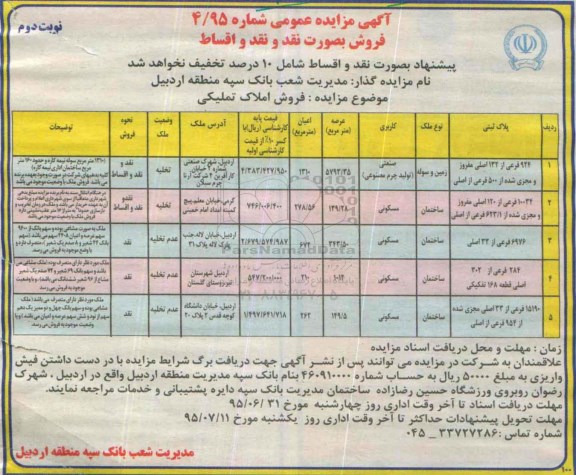 مزایده,مزایده فروش املاک تملیکی نقد و اقساط نوبت دوم 