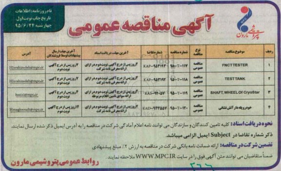 آگهی مناقصه عمومی , مناقصه FNCTTESTER ...