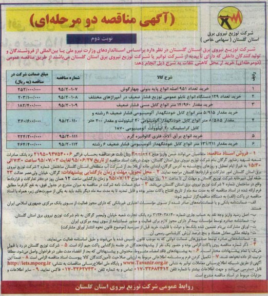 آگهی مناقصه عمومی, مناقصه خرید تعداد 951  اصله انواع پایه بتونی چهارگوش...نوبت دوم
