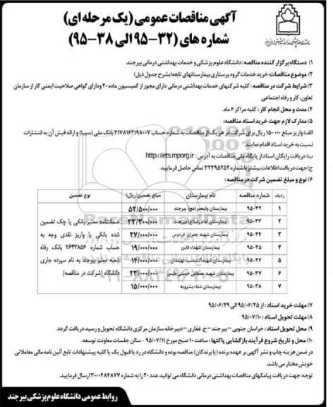 آگهی مناقصه عمومی, مناقصات عمومی خرید خدمات گروه پرستاری