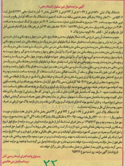 مزایده,مزایده ششدانگ پلاک ثبتی بخش نه آمل