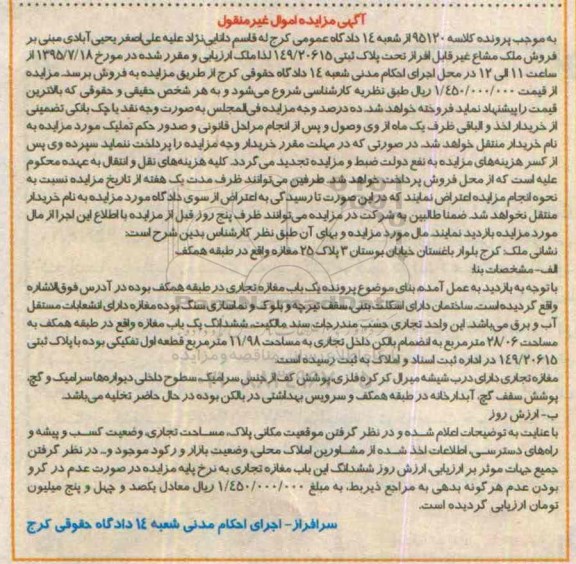 مزایده,مزایده مغازه تجاری طبقه همکف