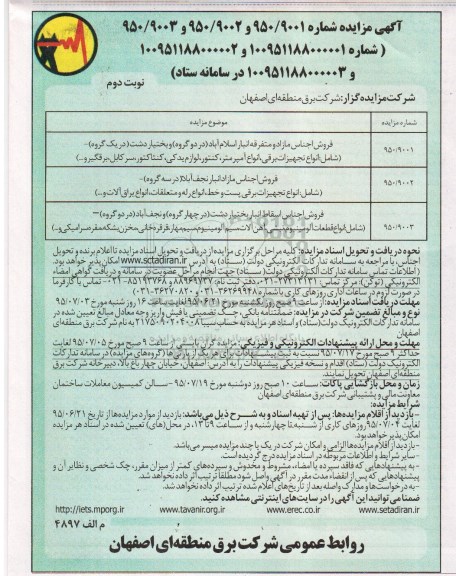 آگهی مزایده , مزایده انواع تجهیزات برقی ، انواع آمپرمتر، کنتور ..... نوبت دوم
