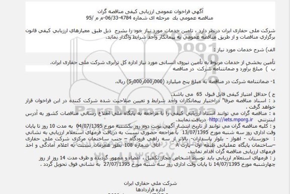 فراخوان , فراخوان تامین بخشی از خدمات مربوط به تامین نیروی انسانی