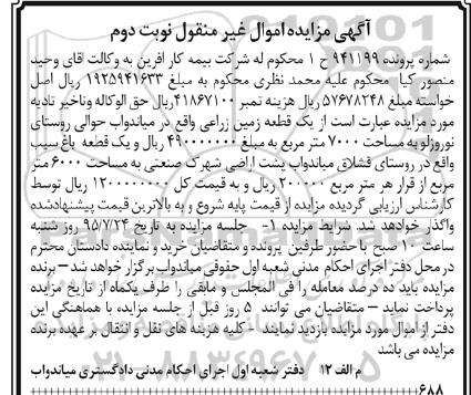 مزایدهمزایده یک قطعه زمین زراعی نوبت دوم