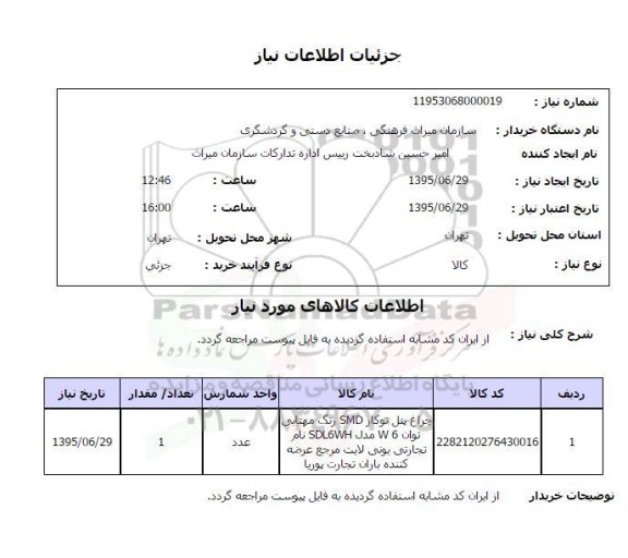 استعلام , استعلام چراغ پنل توکار SMD