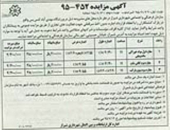 آگهی مزایده , مزایده مغازه اول مواد خوراکی ساندویچی .....