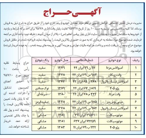 آگهی حراج,مزایده  تعدادی خودرو از رده خارج 95.6.31