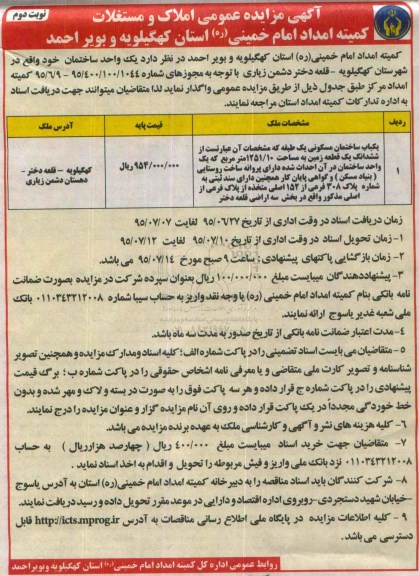مزایده,مزایده واگذاری یک واحد ساختمان 1251.10متر نوبت دوم