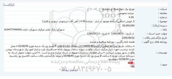 مزایده فروش اجناس اسقاط موجود در انبار