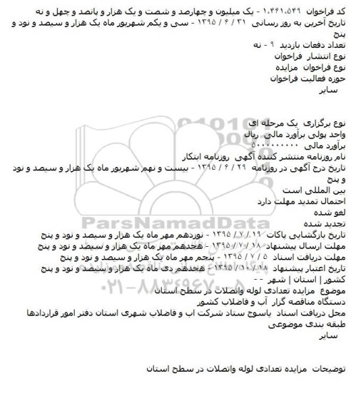 مزایده , مزایده تعدادی لوله واتصلات در سطح استان