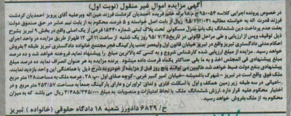 مزایده,مزایده ششدانگ منزل مسکونی بخش نه تبریز نوبت اول 