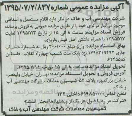 آگهی مزایده عمومی, مزایده فروش اقلام مستعمل و اسقاطی