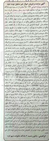 مزایده,مزایده چهار دانگ از یک دستگاه ساختمان مسکونی