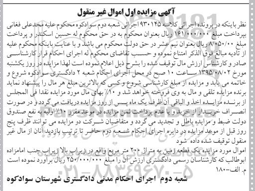 مزایده,مزایده یک قطعه زمین مساحت دویست متر نوبت اول
