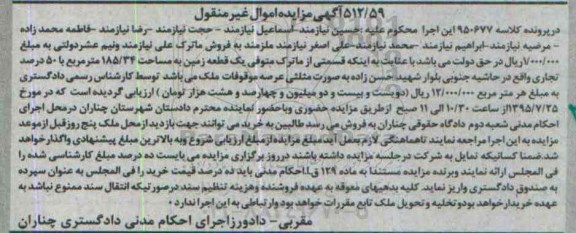 مزایده,مزایده یک قطعه زمین مساحت 185/34متر