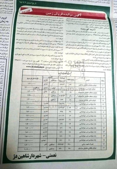 مزایده,مزایده واگذاری تعداد 17 قطعه از زمین های تفکیکی نوبت دوم