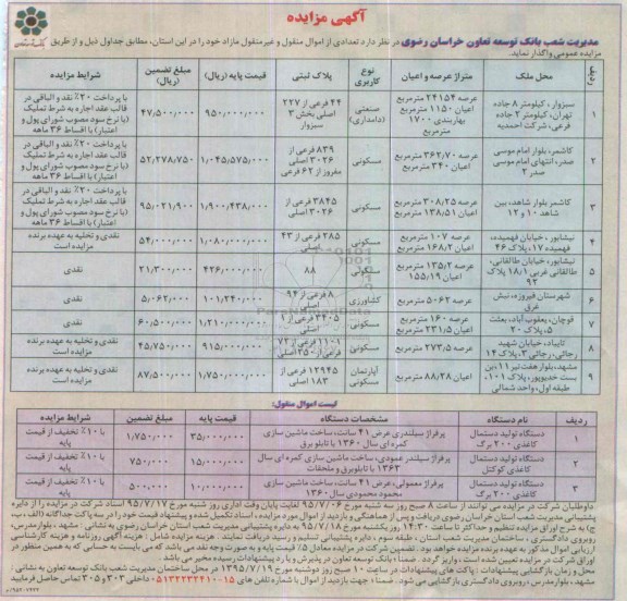 آگهی مزایده ،مزایده اموال منقول و غیر منقول مازاد 9 ردیف ملک