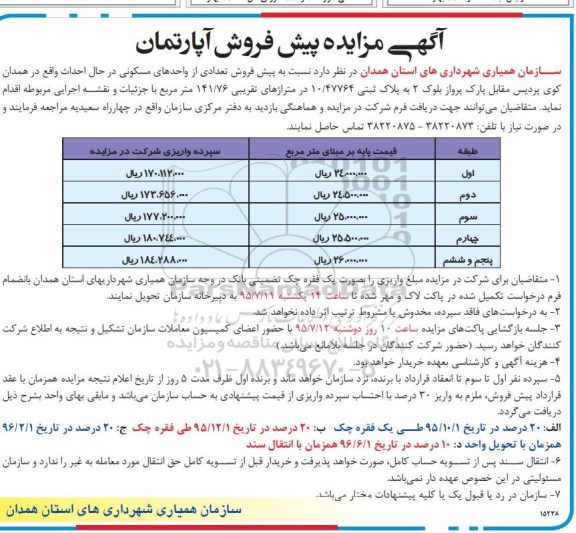 مزایده,مزایده پیش فروش تعدادی از واحدهای مسکونی در حال احداث