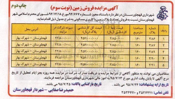 مزایده,مزایده فروش تعداد 5 پلاک زمین کاربری مسکونی نوبت دوم