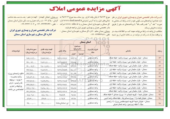 مزایده,مزایده  تعدادی از واحدهای مسکونی 