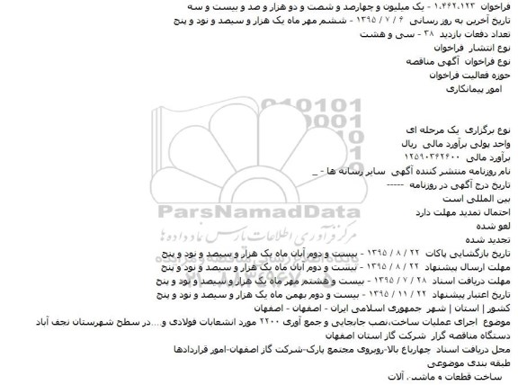 آگهی مناقصه, مناقصه اجرای عمليات ساخت٬نصب جابجايی و جمع آوری ۲۲۰۰ مورد انشعابات فولادی