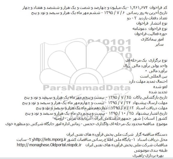 مناقصه محدود یک مرحله ای واگذاری حجمی - زمانی اداره امور جایگاه