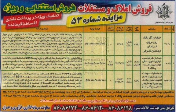 مزایده,مزایده فروش دو زمین و ملک با عرصه 1208 و 734/75 