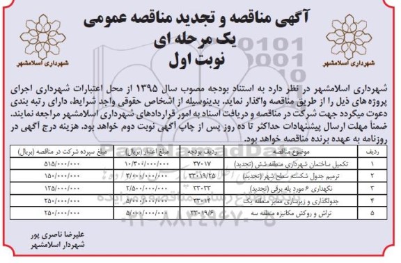 آگهی مناقصه و تجدید مناقصه عمومی یک مرحله ای,مناقصه  تکمیل ساختمان شهرداری منطقه شش