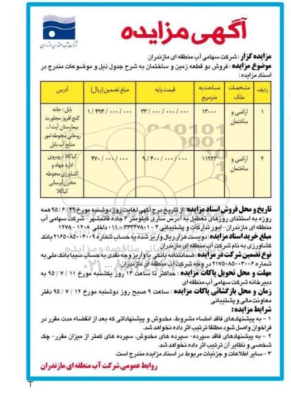 مزایده,مزایده فروش دو قطعه زمین و ساختمان