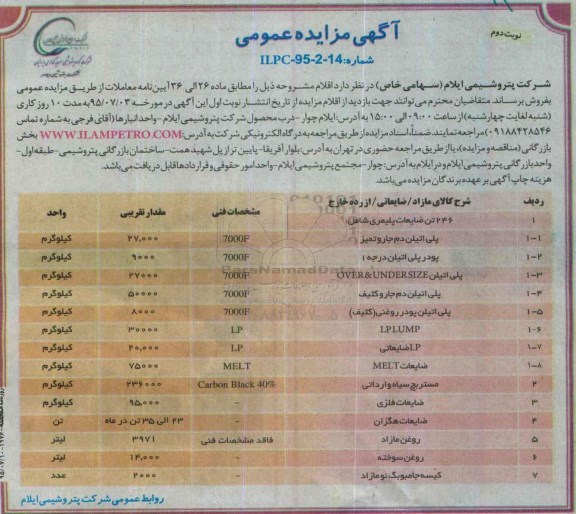 آگهی مزایده عمومی , مزایده فروش 246 تن ضایعات پلیمری نوبت دوم