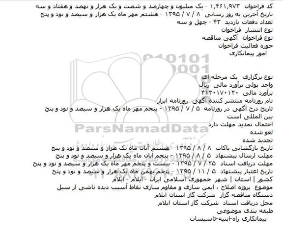 مناقصه پروژه اصلاح ، ایمن سازی و مقاوم سازی نقاط آسیب دیده ناشی از سیل