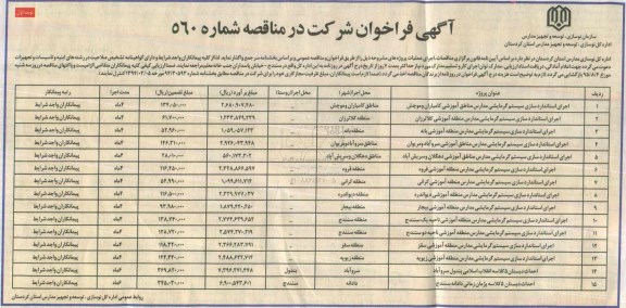 فراخوان , فراخوان اجرای استاندارد سازی سیستم گرمایشی مدارس و ... 