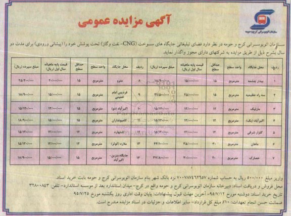 آگهی مزایده, مزایده واگذاری فضای تبلیغاتی جایگاه های سوخت CNG