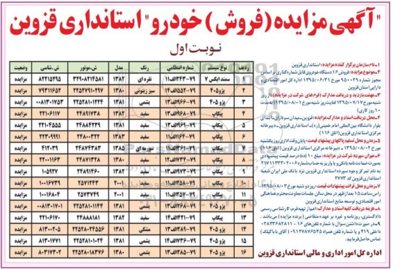 مزایده,مزایده فروش خودرو استانداری