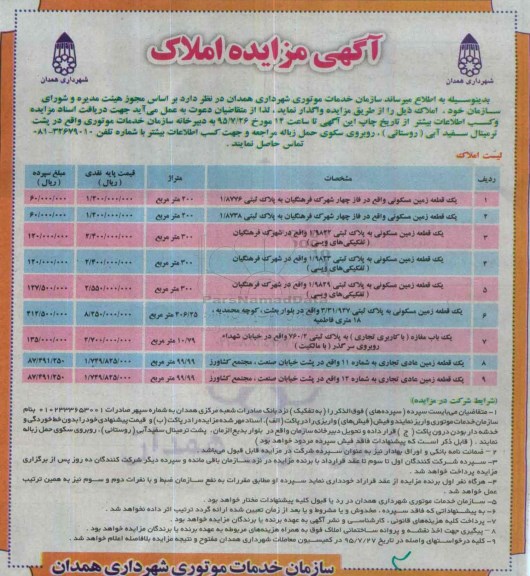 مزایده,مزایده واگذاری املاک به تعداد نه قطعه 