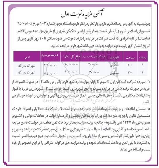 مزایده,مزایده فروش اراضی تفکیکی شهری 