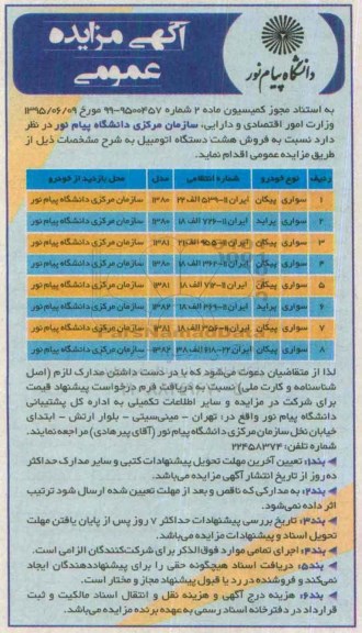 آگهی مزایده عمومی , مزایده فروش هشت دستگاه اتومبیل