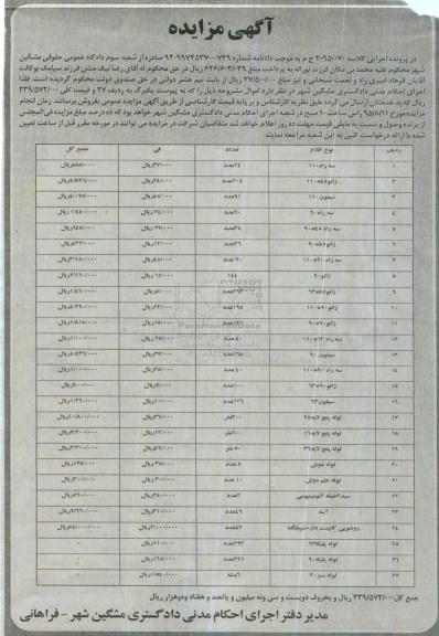 آگهی مزایده , مزایده فروش اقلام شامل انواع سه راه ، انواع زانو...