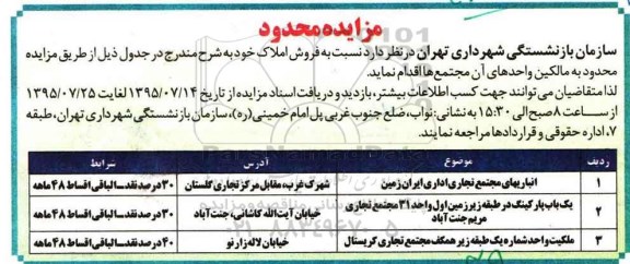 مزایده,مزایده فروش املاک به تعداد سه قطعه 