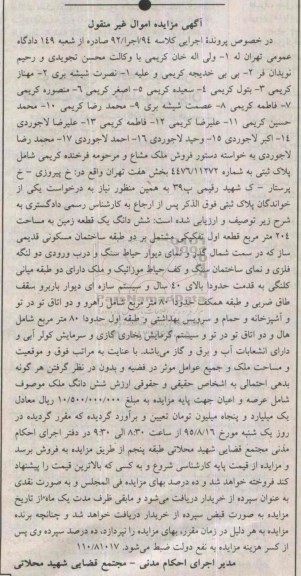 مزایده,مزایده ششدانگ زمین مساحت 204مترمربع