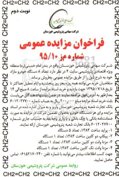 فراخوان مزایده عمومی, مزایده فروش تعداد 8 دستگاه خودرو مازاد- نوبت دوم