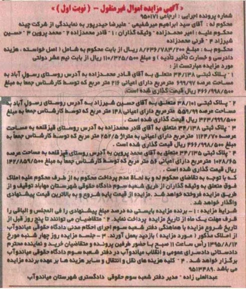 مزایده,مزایده 4 قطعه پلاک ثبتی