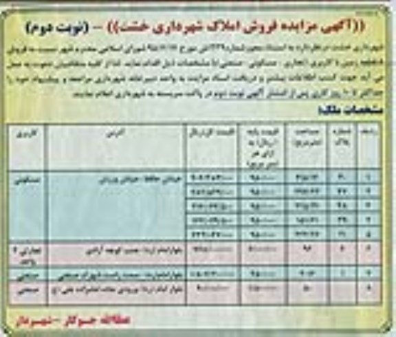 مزایده,فروش هشت قطعه زمین نوبت دوم