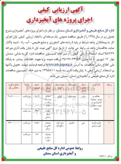 آگهی مطالعه و اجرای عملیات آبخیزداری در حوزه سدهای موجود و ...