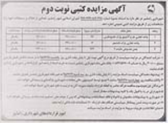 مزایده , مزایده اجاره تعدادی از املاک و مستغلات نوبت دوم