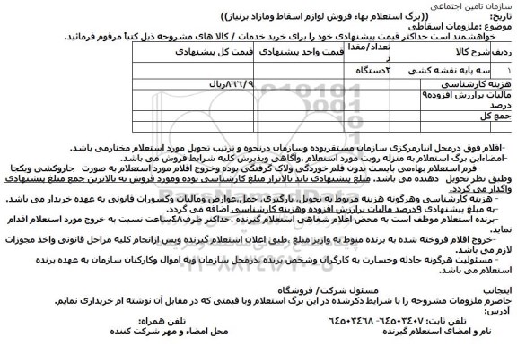 استعلام بهاء, استعلام بهاء فروش سه پایه نقشه کشی