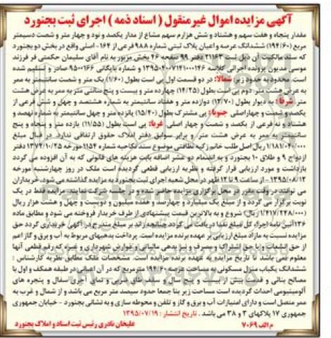 مزایده,مزایده عرصه و اعیان پلاک ثبتی بخش دو بجنورد